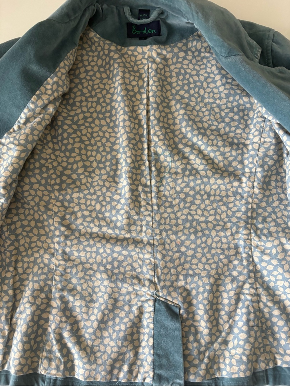 Boden Teal Cotton velvet Women's Blazer Jacket size UK 12 US 8 - Picture 15 of 16